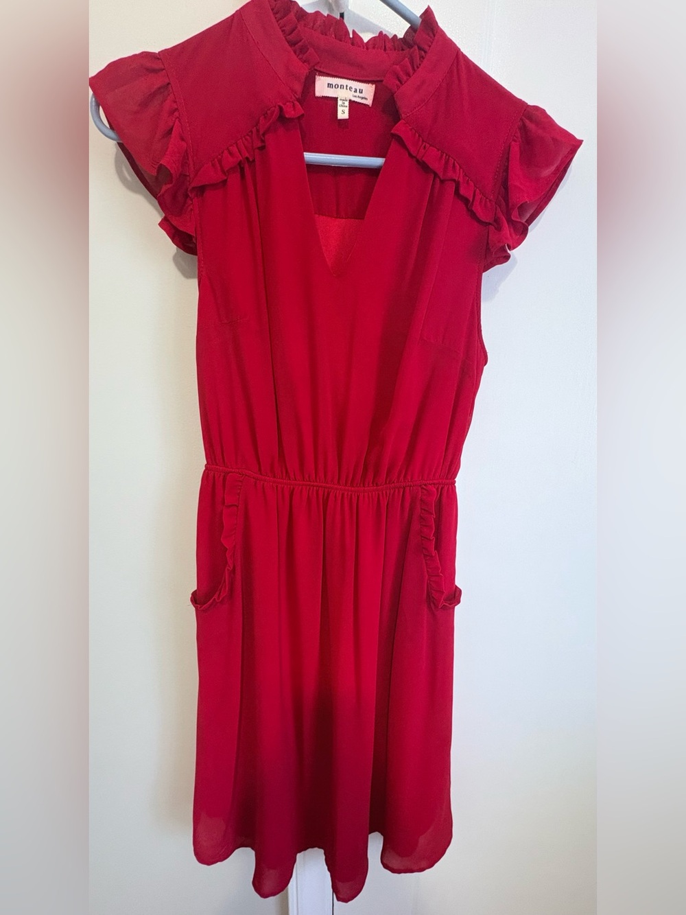 Monteau Red Ruffle-Neck Blouse